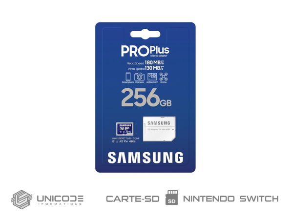 samsung carte sd pro plus 256gb, pour nintendo switch