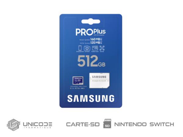 samsung carte sd pro plus 512gb, pour nintendo switch